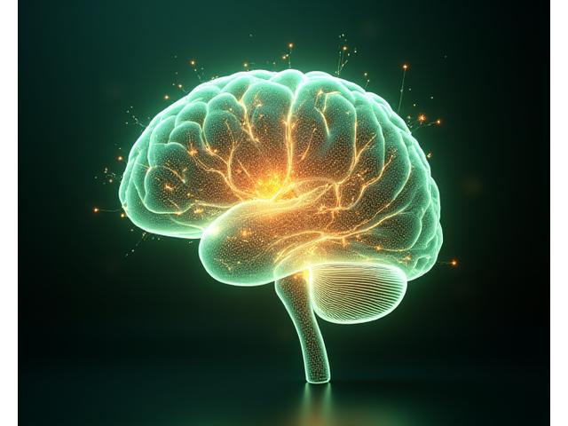 O reprezentare vizuală a unei rețele neuronale complexe în creier, ilustrată cu lumini și conexiuni vibrante, simbolizând neuroplasticitatea și efectele pozitive ale meditației.